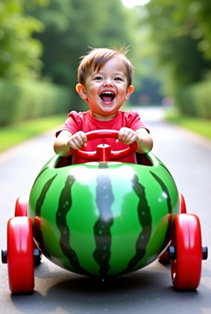 A boy eating apple in car