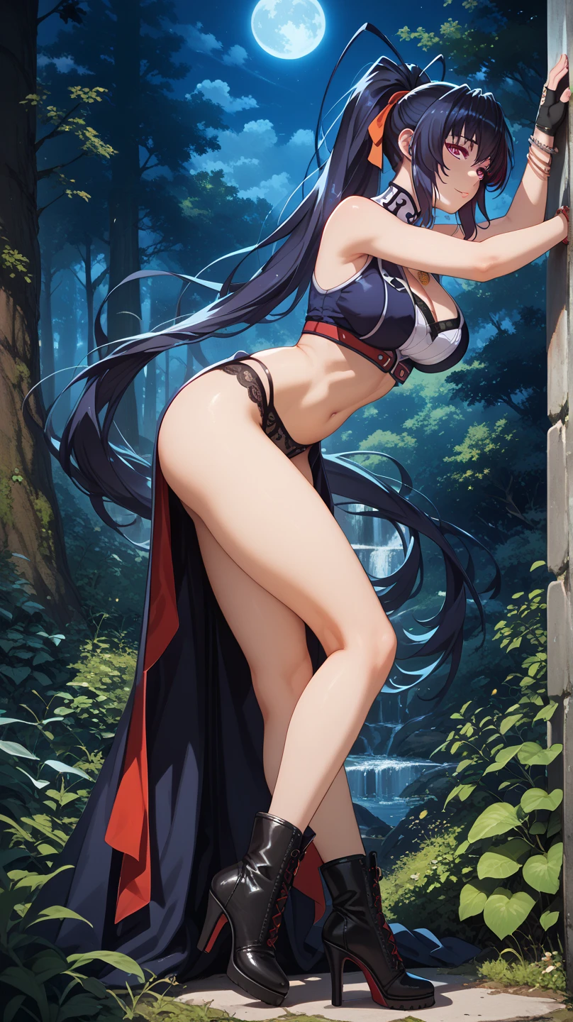 Masterpiece, top quality, in the forest, lake, nature, bathing woman, Japan woman, beauty, 25 years old, attractive waist circumference, big ass, small, long black hair, smile, soft expression, high leg, skimp, supple body, outstanding proportions, pose, necklace, accessories, full body, solo, solo woman, frontal, shirtless, topless, (detailed face), ((detailed beautiful eyes)), ( big eyes), soft body, crotch bulge, Sanae Higashifutani