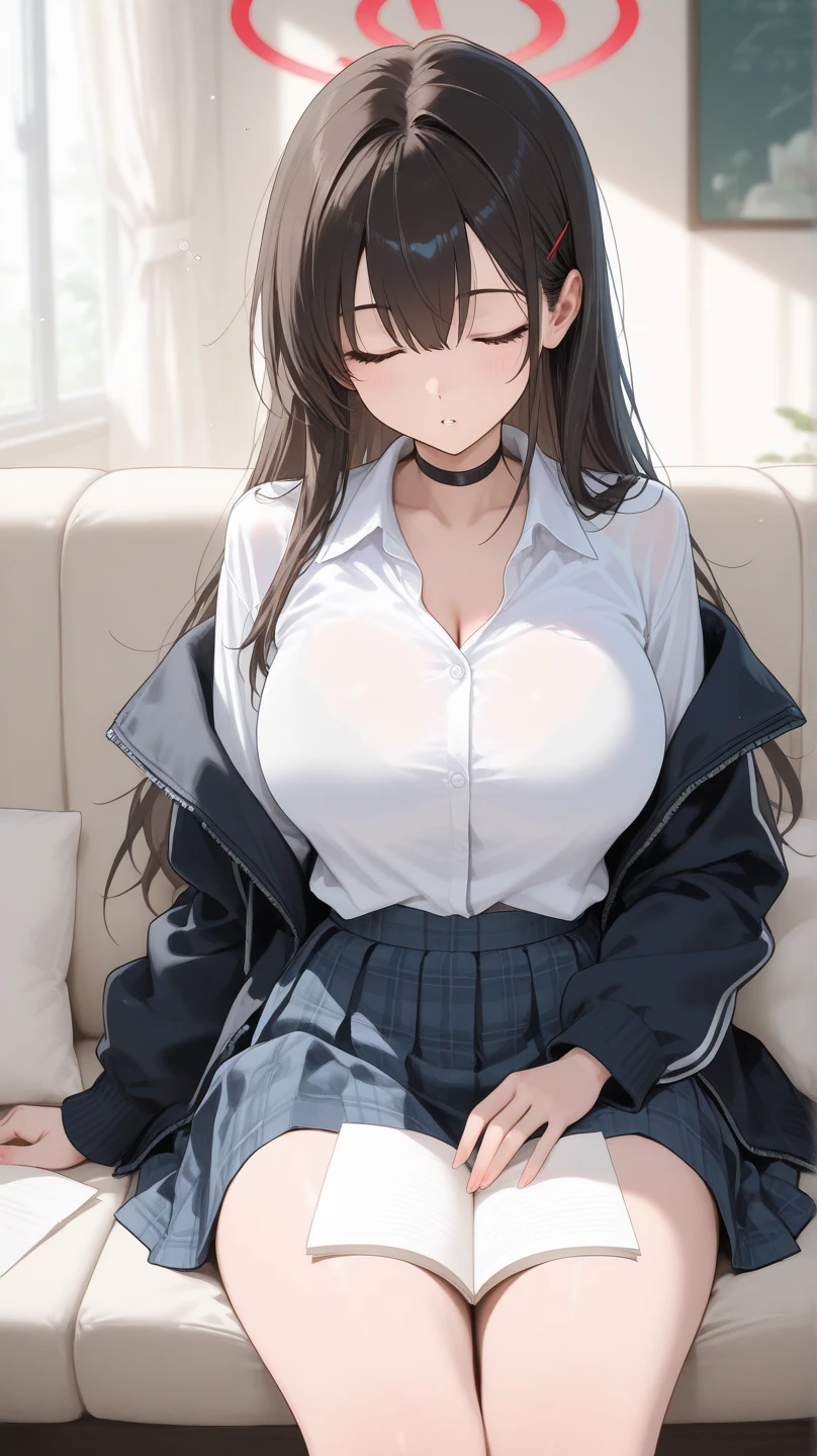 Leather tight mini skirt　White、Black　garter belt、Transparent wet white shirt　Black lace bra is visible through the fabric、Big Breasts、Beautiful feet、smile、Black Hair　long hair、Luxury　Bathroom、Crouching　Holding the chest、Belly button　Firm stomach、Diamond Earrings、Chain Necklaces