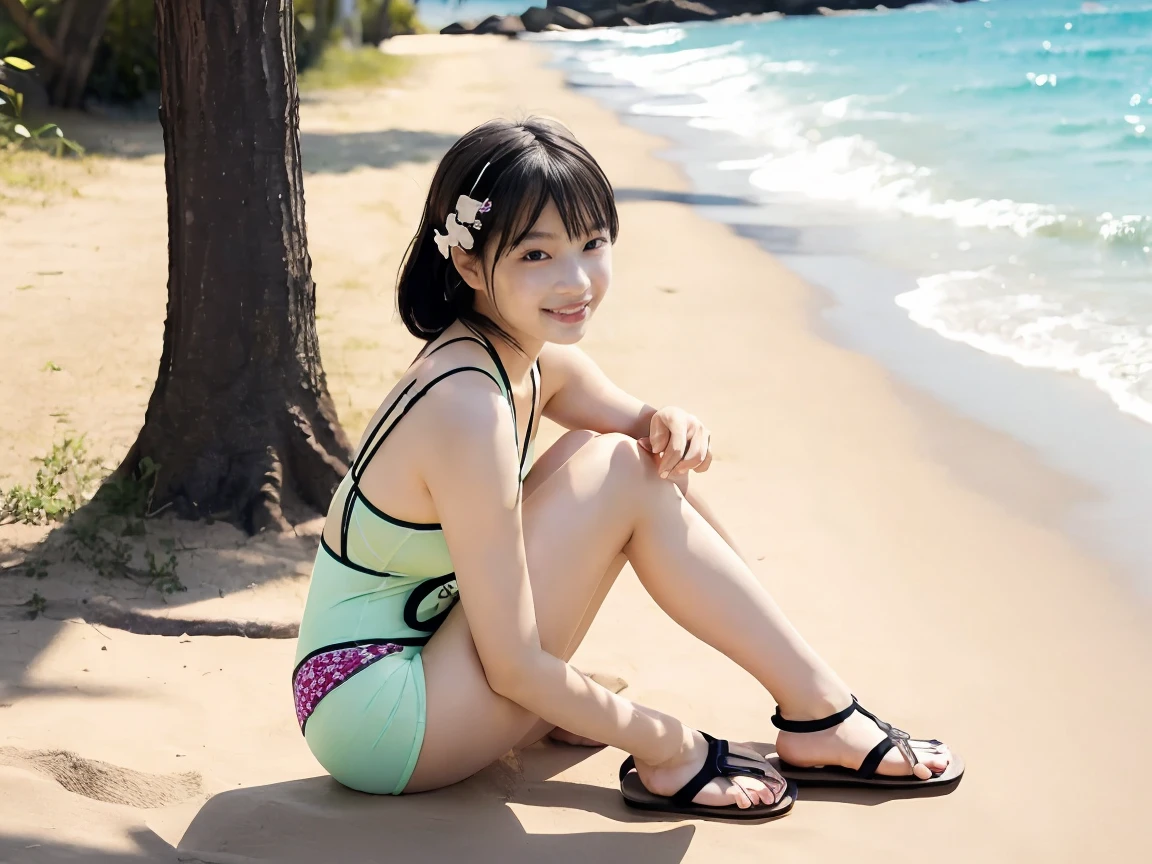 Highest quality, 8K, 11 years old、girl、Fluffy long hair、Tank top、mini skirt、Mid-chest、Beautiful Skin、Beautiful legs、Thin legs、smile、sea,Dragon、
