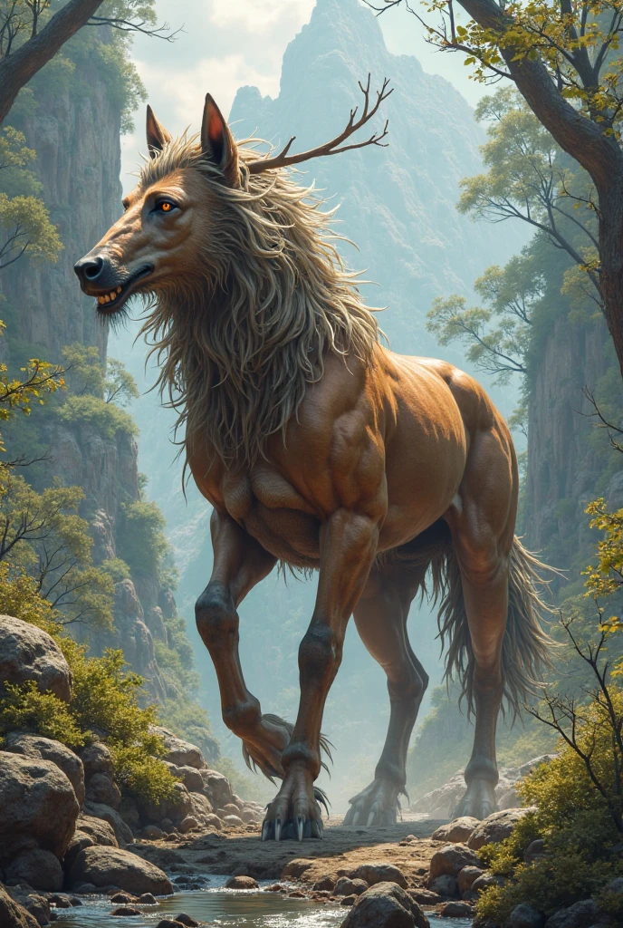 correctly eyes, anatomical correct, clotheless, Horse, white chest fur, detailed fur, full body, looks proud, proud face, proud pose, shows his paws, 1guy, male, fluffy fur, fluffy crotch, best quality, masterpiece, detailed, highres, top quality, best quality, willow and creek background, 1tail,

