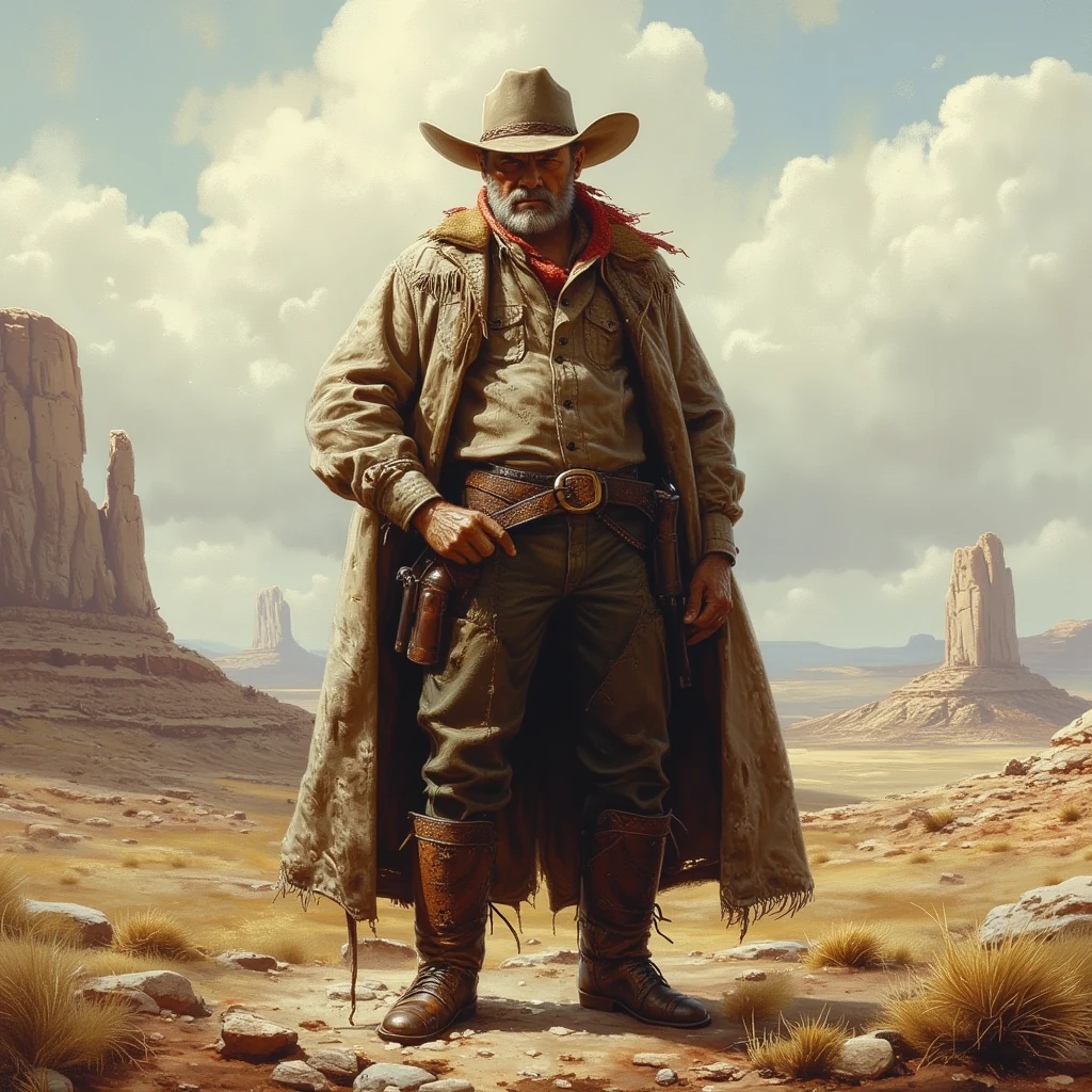 masterpiece, best quality, cowboy alone in wild landscape of farwest