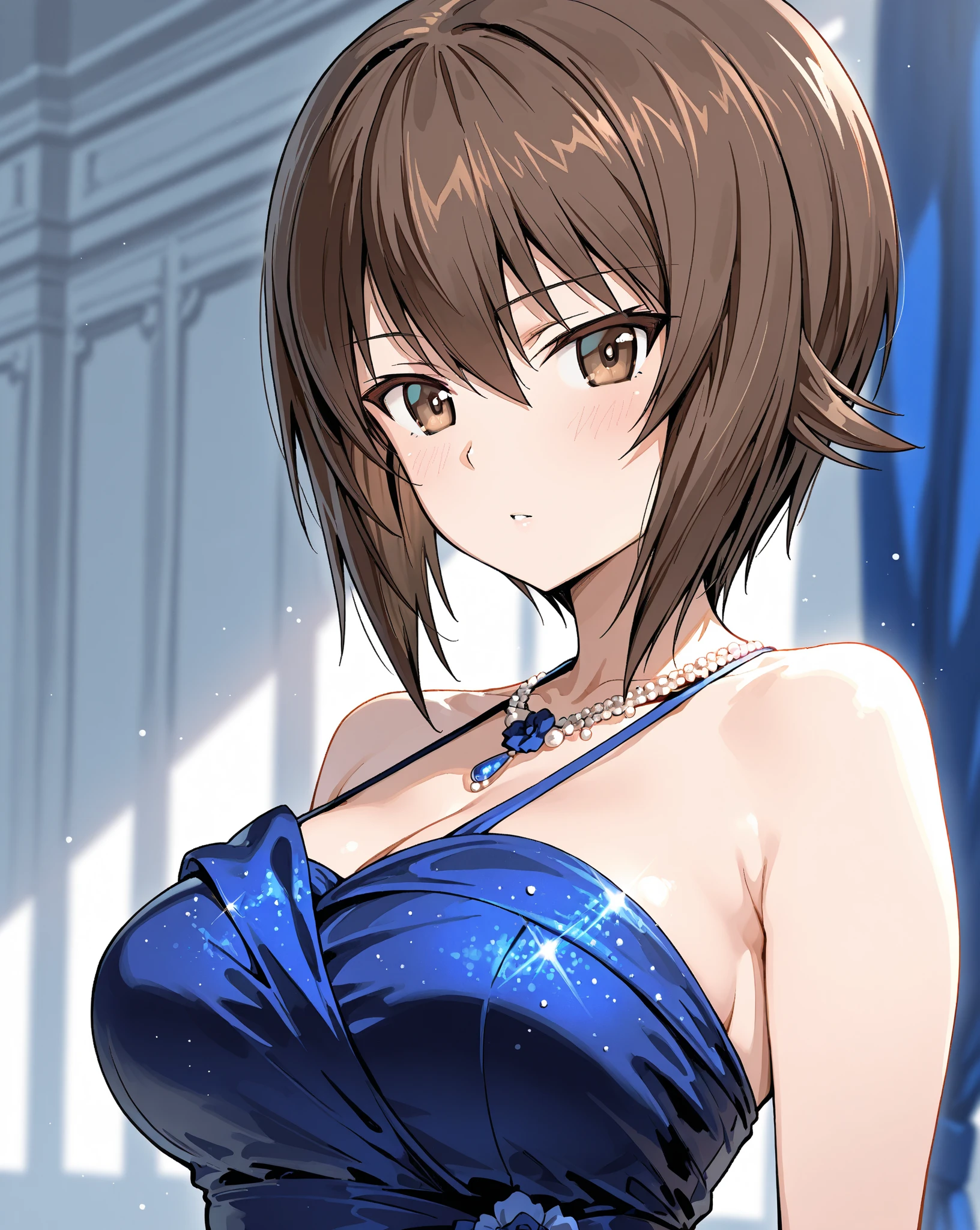 Highest quality masterpiece High resolution masterpiece Brown Bob Blue Eyes Front Face FrontHair