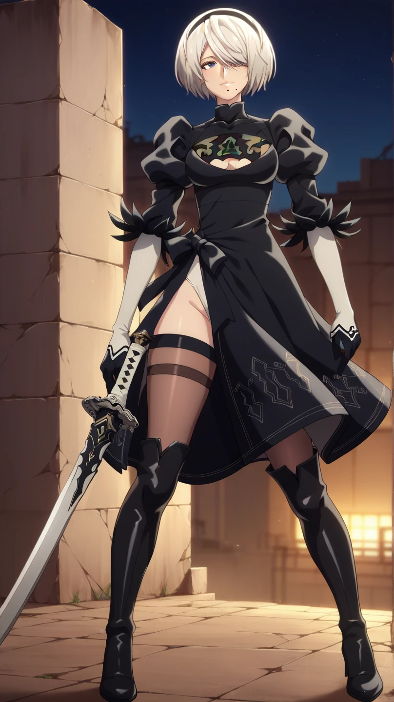 (masterpiece, top quality, best quality, official art, beautiful and aesthetic:1.2), (1girl:1.3), sexy, pornstar face, dark brown hair in a tight bun, extremely detailed, portrait, looking at viewer, solo, (full body:0.6), gray background, close up, charlatan, mysterious, standing in a garden, crest, pauldrons, greaves, bracers, gloves, metal, leather, bracers, armor, gauntlets, boots, buckles, straps, (big breasts), slim waist, long legs, minimal background, dark mysterious lighting, shadows, magical atmosphere, dutch angle, impractical armor, nearly naked, (NSFW:1)
