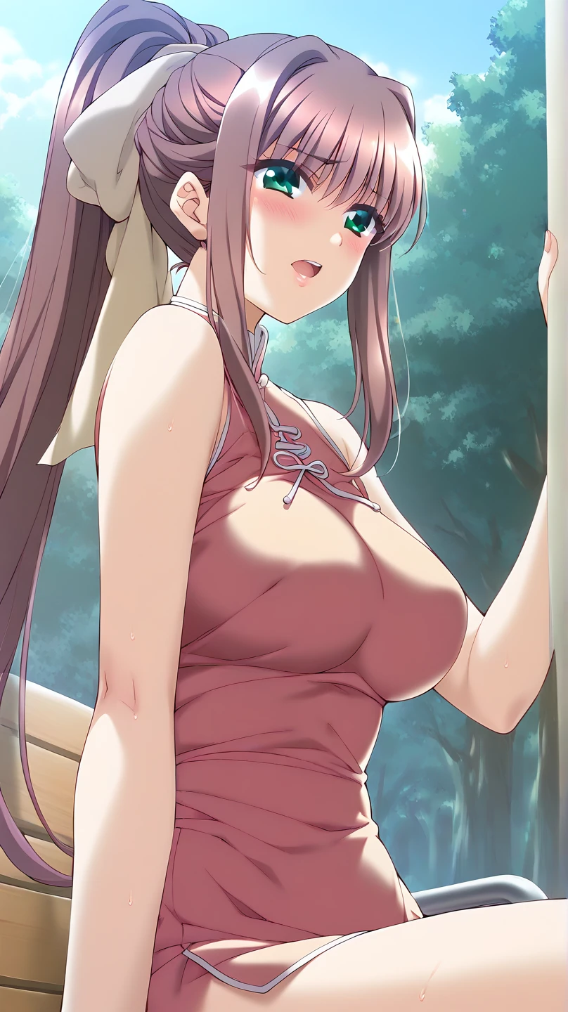 (extremely detailed CG unity 8k wallpaper), (Masterpiece), (Best Quality), (Ultra-detailed), (Best illustration), (better shadow), (absurdress), 1girl, 独奏, Kirino Kusaka, Masterpiece, best quality, 1 girl, yukata, yukata open, breasts visible, nipples visible, pussy visible, pussy, breasts, nipples, yukata open, garter belt, stockings, sexy pose, standing, yukata opens, on the street, people in the background , embarrassment, blushes, bottom view, no panties, looking down, Smile