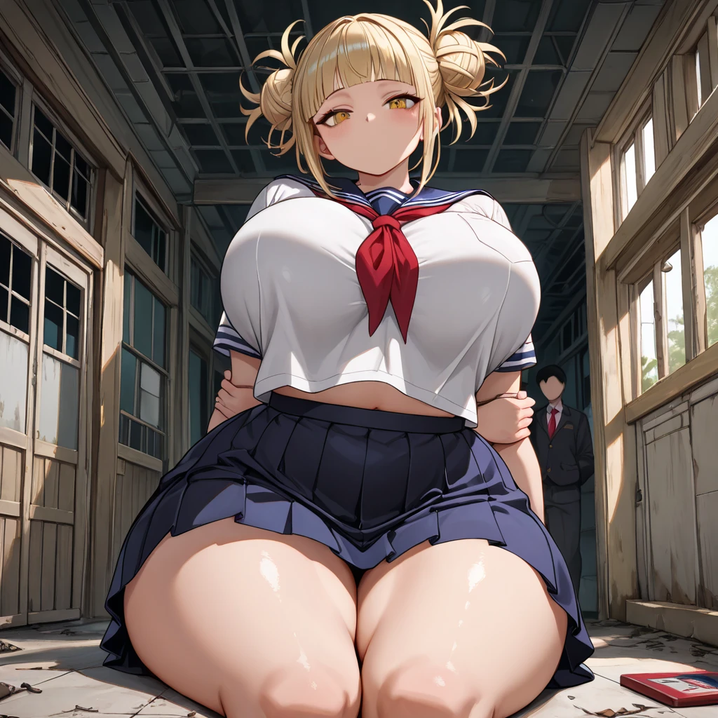 Big Breasts, Big Hips, Full Body Shot, Mature mother, Voluptuous thighs, A cow, Seductive mature woman, Perfect body, Plus Size Model, Sailor suit, Wearing high heels,