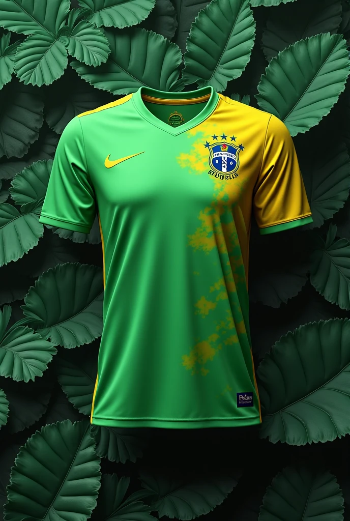 Generate me a soccer sports uniform with Brazilian colors on the front side WITH A WHITE BACKGROUND sublimated