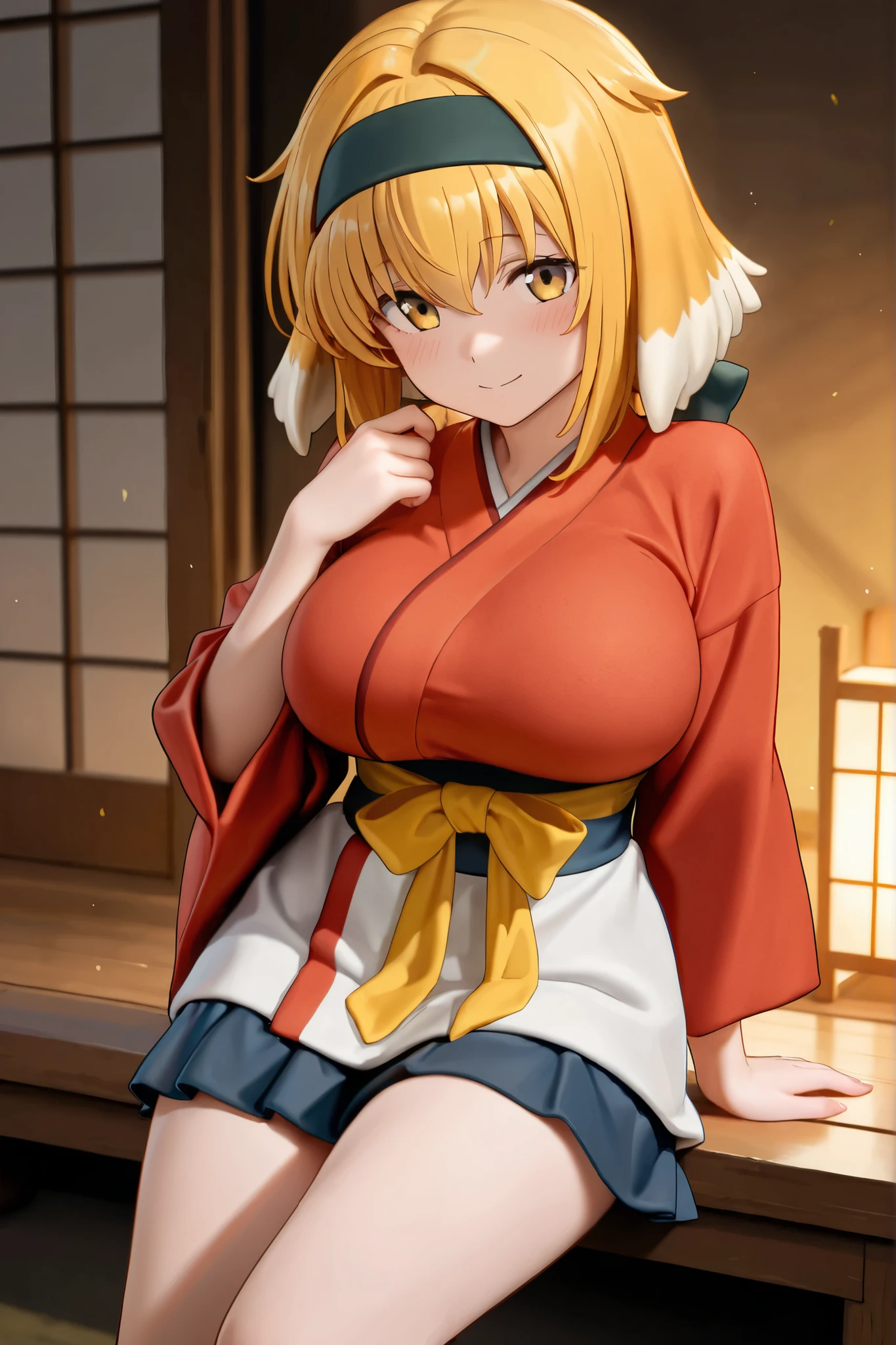masterpiece, high quality, perfect human structure, perfect hand structure, perfect finger structure, perfect anatomy, clear finger expression, clear hands expression, (perfect body:1.05), (perfect face:1.05), solo, (1 girl:1.25), official art, (anime:0.9), (anime screen capture:0.9), (slim:1.75), (skinny:1.75), (glamorous:1.05), 
(blond hair:1.5), short hair, (brown eyes:1.5), tall, 
(seven life size:1.4), (large breasts:1.25), five fingers, 
(full body:1.2), (from front:1.75), (over head shot:1.2), (from side:0.75), (looking at viewer:1.35), (POV:1.25), 
(smile:1.5), (open mouth:1.2), (blush:1.5), (opening own eyes wide:1.5), 
(sleeveless:1.75), 
(kimono:1.75), 
(seiza:1.5), 
(japanese restaurant:1.75), 
cagalli yula athha, 
