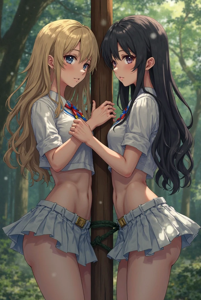 Topless girls in thong crucified, crucifixion, bondage, one girl, alone, solo, grass field, outdoor