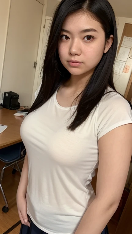 1girl,,smile,, (8k, RAW photo, best quality, masterpiece:1.2),(realistic, photo-realistic:1.37),1girl black_long_hair, blunt bangs, big breasts, nsfw, (((nude))), (((nude girl))), (((completely nude))), pussy, {{{pubic thick hair}}}, nipple, areolae, smile,glasses