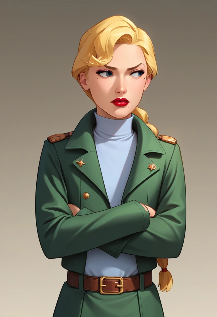 Masterpiece, absurdres, fine detail, HDR, a 30yo white woman with very short blonde hair as a military commander in a bunker,(soviet camouflage uniform)