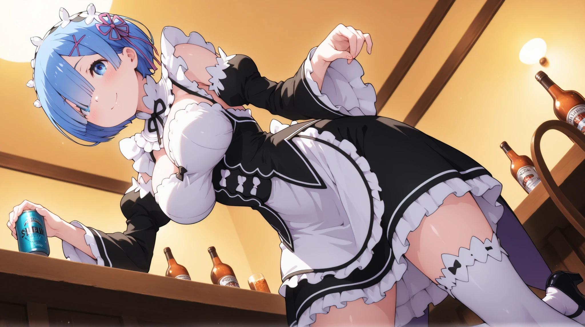 look for,Ponytail, , (Naked),(Waist apron:1.2),Long Globe,stockings,fish net,Maid headdress,Blue hair,Long hair, (pub),(hight resolution, High quality:1.1), Intricate details, Cinematic lighting, 1girl in,(red blush,embarrassed),(Metal collar),show off ass,Sweat,(busted ass,Ass hole,from behind:1.2),(Whip marks),((Look back:1.2)),Spread legs,From below,(wet pussy:1.2)