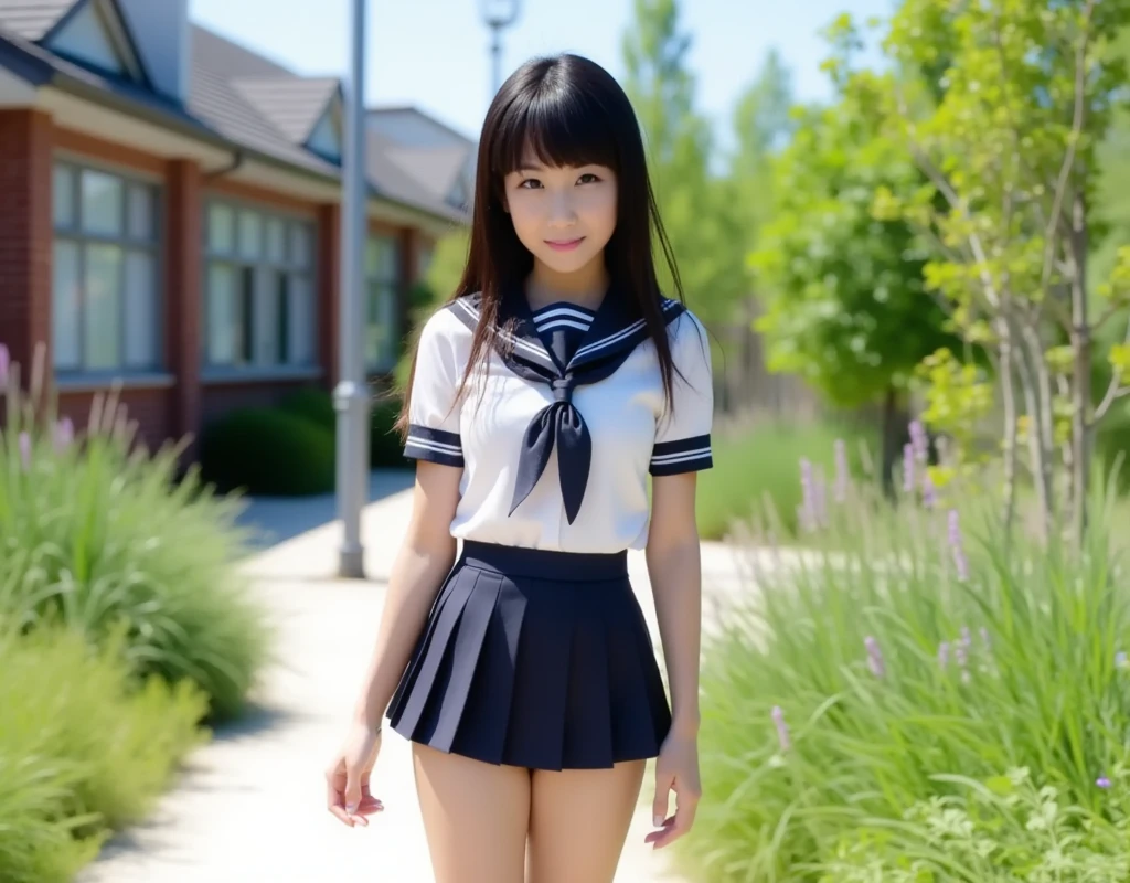 (masterpiece, Highest quality:1.4), Award-winning portraits, 8k, 85mm, alone, Beautiful Face, Delicate girl,  (Cheerleader、On the grass), Sophisticated, cute, , RAW Photos, Confused, High resolution, Sharp focus, Background Blur、(((flat  、thin and delicate body、Childish atmosphere)))、Glossy short bob、Mole on the left cheek、 Dark blue eyes、the skirt is swaying in the wind、Hair swaying in the wind、sexy、flexible legs、naked、Angle shot from the ground