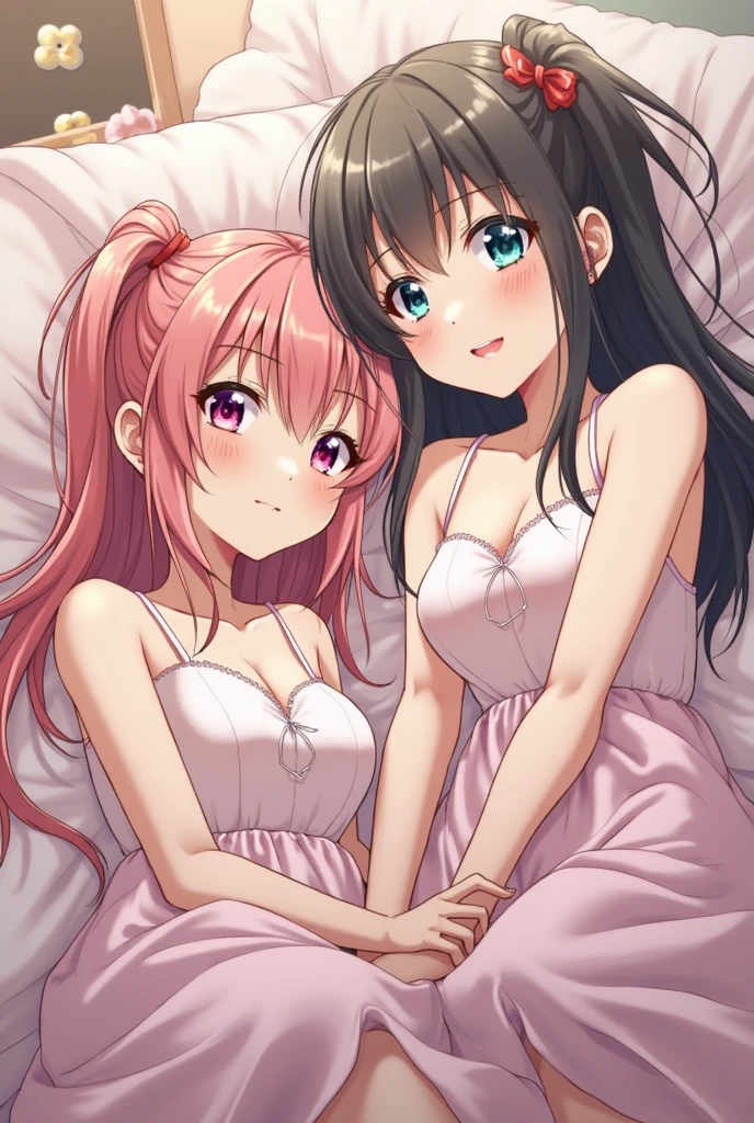 sexual, exposure, japanese anime, on bed, beautiful face, beautiful legs, lying on bed, 1 female, pink underwear, detailed, 8k, ((opening both legs)), pink hair, sparkling pink light, Sparkling very dark room, M-shaped legs, With legs apart, night, at night, front、Facing front、gently smiling, whole bodyが見える, 4K quality, goddess, Cute Moe Anime, Healing, clear, A kind smile, Anime style Japanese hairstyle, Beauty, Clear Eyes, whole body, Cute face, Perfect Anatomy, Smooth, beautiful hair, both legs opened, Lying in bed、Thin legs、thighs, western-style lighting, With legs apart、pink clothes,