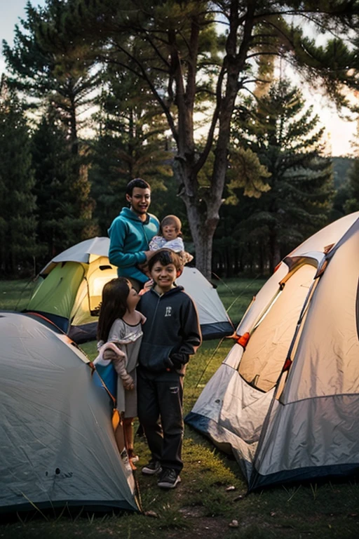 family camping, forest, pet, Time of Day: afternoon Camera: DSLR Lens: Standard zoom lens