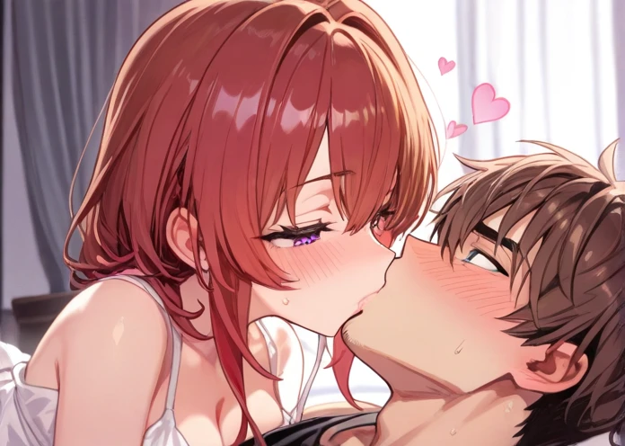 nsfw, faceless male, 1boy, 1girl, nude, sex, hetero, kiss, face to face, hug, {{{{{girl lying face up on bed}}}}}, leg lock, on bed, motion lines,
score_9, score_8_up, score_7_up, source_anime,
honoka mitsui, 1 girl,
bangs, brown hair, twintails, low twintails, purple eyes,
large breasts,