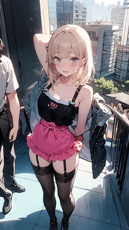 masterpiece, Highest quality, Confused, 1 girl, 、City、Panties From the bottom blonde ((Good))