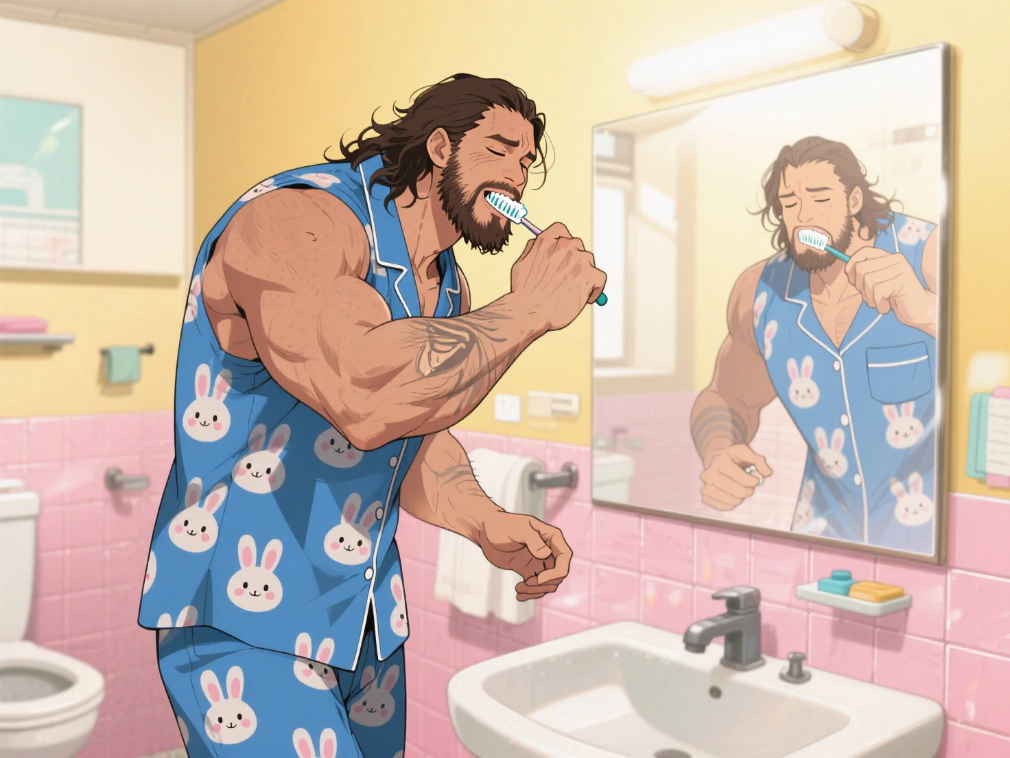 (((lots of cum splashed everywhere))), ((best quality)), ((masterpiece)), (detailed), perfect face, perfect body, a handsome man, he is hairy, he is naked, he is masturbating, he is taking selfie, he has big dick, he has big balls,