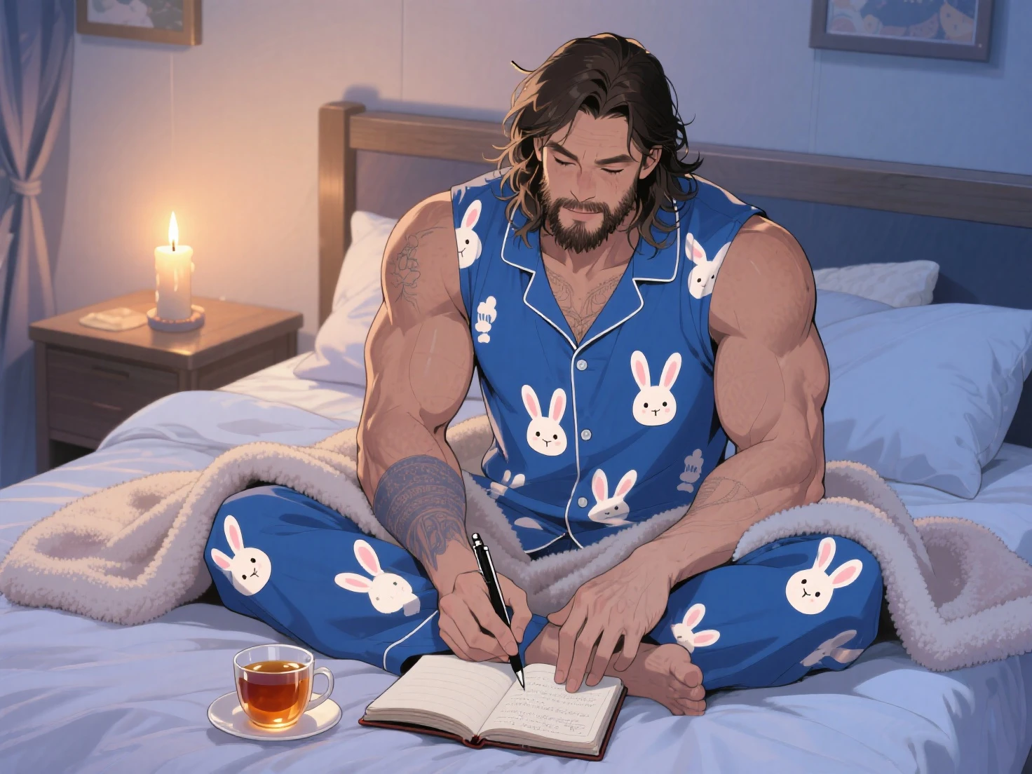 comely, (work of art), best qualityer, (extremely detailded face), muscular boy .extremely detailded eyes, perfect lighting, broad detail, detailded, deep skin,texturized skin,
,bear costume ,white bear costume branco , long sleeves, hood,,malva , long hair, greeneyes, great smile,on the bed ,sitting between pillows,
,