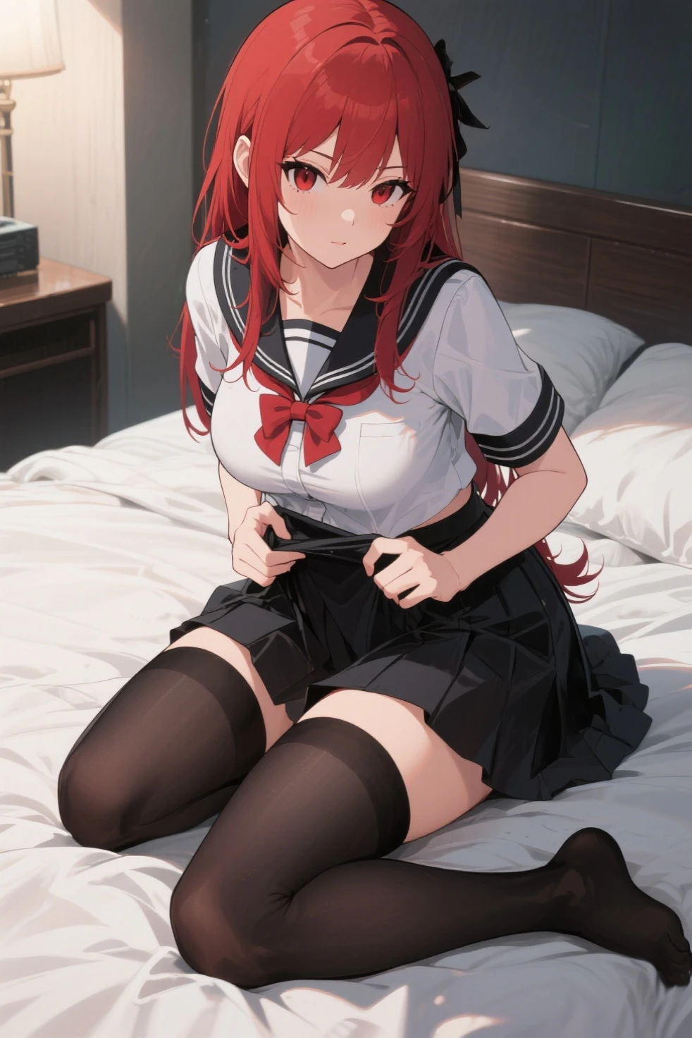 tmasterpiece,k hd,1个Giant Breast Girl, underdressing, Alone, nedium breasts, pantiess, red eyes, the good, Be red in the face, red colour_the hair, long whitr hair,Depth-of-fie_'s_venue, fuzzy, lookingat_Show on the_Peek at viewers, lie, The shirt, The white_the good, navel, schools_校服, The white_The shirt, Show on the_standing back, The white_pantiess, a skirt_erased, sailors_collars, By bangs, avas_The clothes ar, Broke up_cparted lips, Sefuku, sockes, avas_The shirt, short_the sleeve, hair pin, the bow, fuzzy_Background with, Chopping, the hair_decor, a skirt, mediating_nedium breasts, the bow_the good, blue_sailors_collars, pillow head, Show on the_Beds, Black_sockes, Blanche_pantiess,