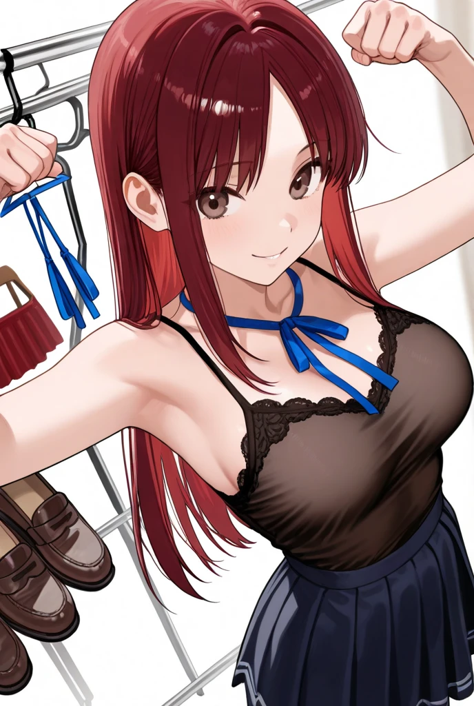 A Female robot is sleeping in the book, spread legs, nude, banzai pose. she wears no dress. She Brown short hair is tied with two big red clothespins, She lifts up the under hem of her white plain dress, leaning over, masterpiece, very short pigtails,brown hair, mature, android, blue eyes, full body figure, Height: 160cm, flushed cheeks, 2020s anime picture, A beautiful robot with short brown hair in two short pigtails held up by two very large huge red clothespins, Uplifting, No NSFW, whole body, barefoot, archaic smile, getting orgasm, 25 years old, sweat bucket.