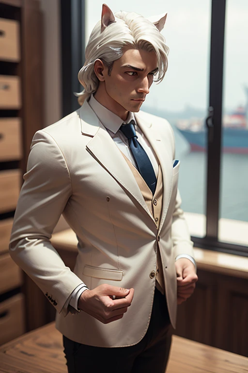 (masterpiece, best quality, detailed), 1boy androgynous and effeminate , solo, looking at viewer, candace, (pale skin, white-skinned boy androgynous 1.3), short hair with long locks, sidelocks, long hair, ((heterochromia)),
pant suit, suit, formal, white short, white Tights , necktie, white crop top, basement, (white:1.5), dimly lit, ojou-sama pose, He has an indifferent expression