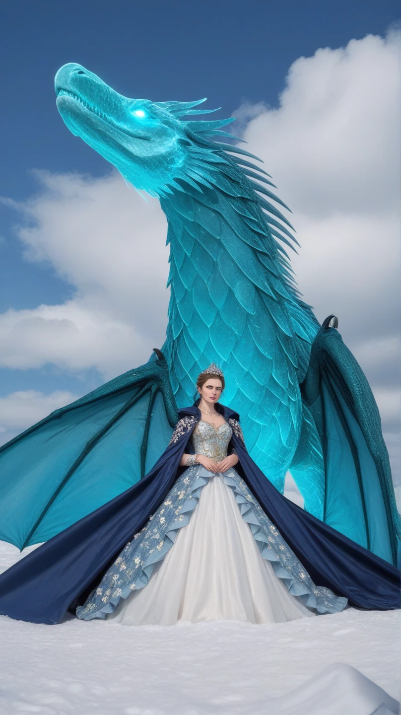 Beautifull women and white dragon blue sky..full body