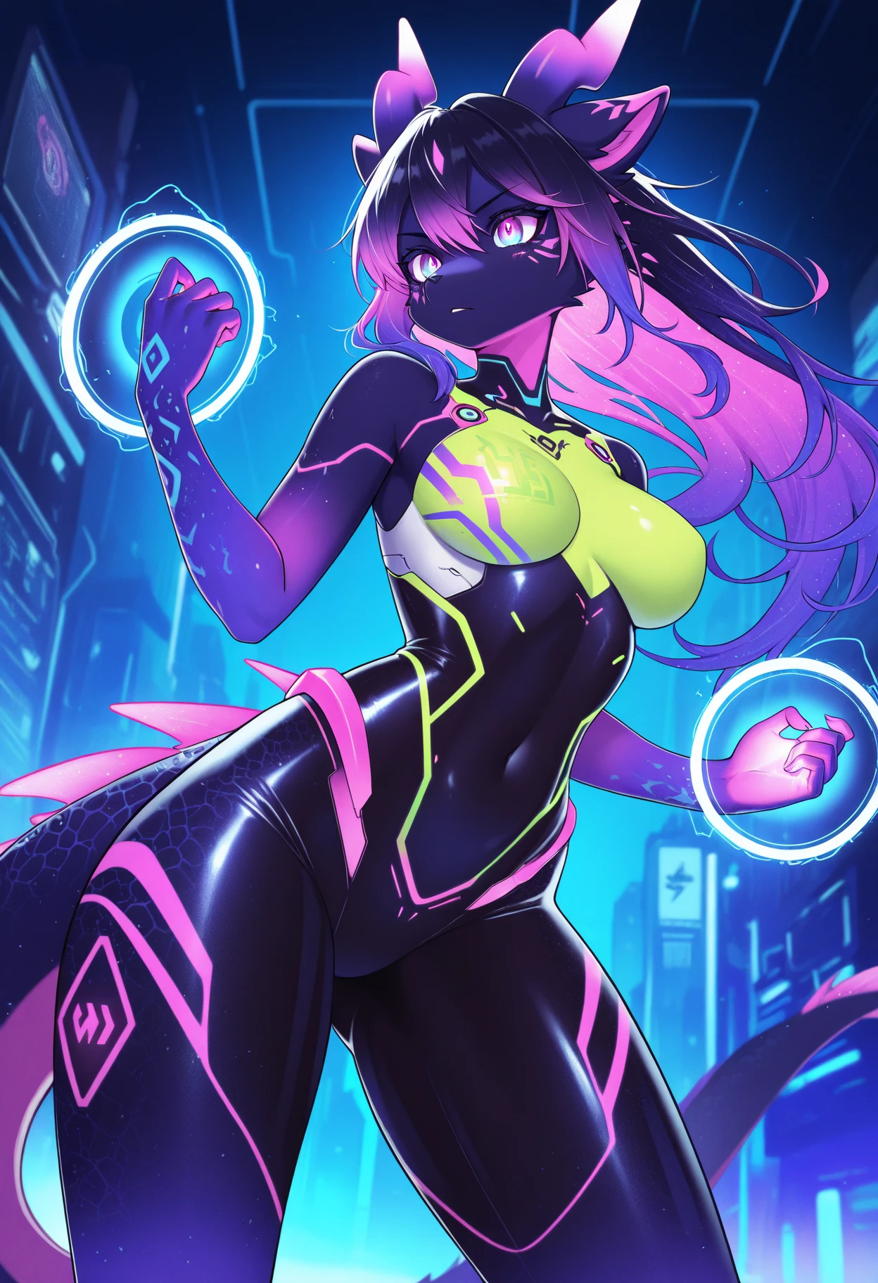 [by juiceps], [by chunie], [by wizzikt], [by zackary911], [by photonoko], [by seibear], [by, redjiit], [by rajii], [by coffeesoda], [by oro97], furry, badger:1.9), hybryd, (pink and black color palette:1.8), (verry fluffy:1.5), (glowing marks:1.7), fluffy tail, (sexy pose:1.8), beautifull body, (woman:1.2), safe for work, smile, big breasts, beautifull body, (black and pink antlers:1.4), beautifull tail, beautifull fur, tropical climate, tropical pool, pool, palmera, chair, mohito, parcially submerged, staning, tropical sun, tropical lightning, beautifull, swimmming suit
