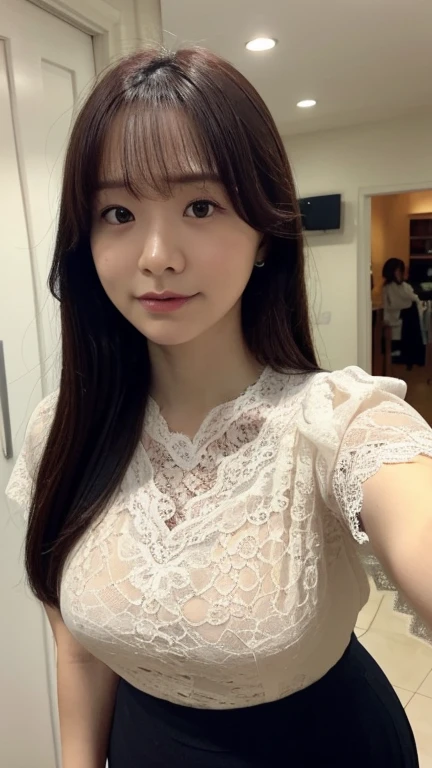 On the table、best quality、Photorealism、Finely、high resolution、８wallpaper、Perfect dynamic posture、Beautiful slender eyes and long hair、（Big breasts 1.2）、casual sexy pose、Random situations、Selfie Angle，Looking at the camera，（Tight round neck black mesh lace shirt）、、Gentle smile、50 years old、（Perfect Eyes 1.3）、Mature adult beauties、Japanese、