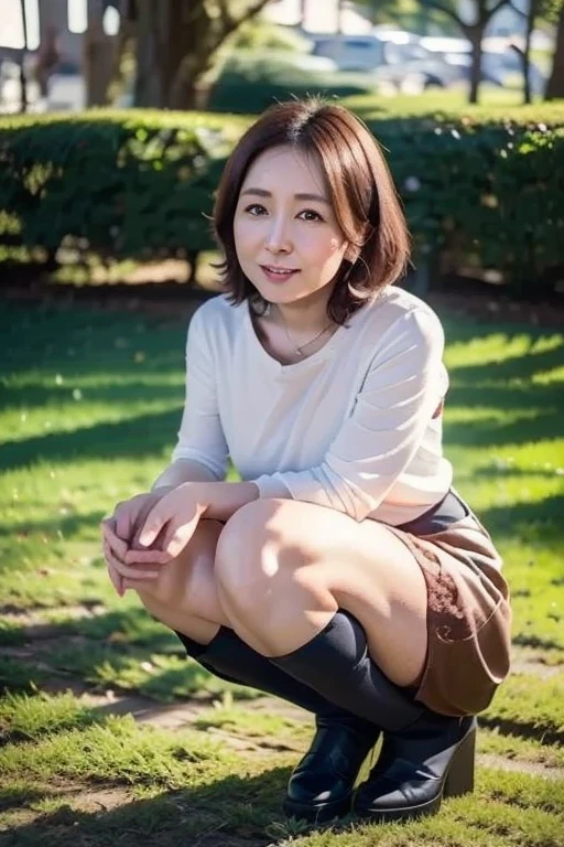 highest quality、masterpiece、High sensitivity、High resolution、50Mature woman of age、Skinny body、squat、