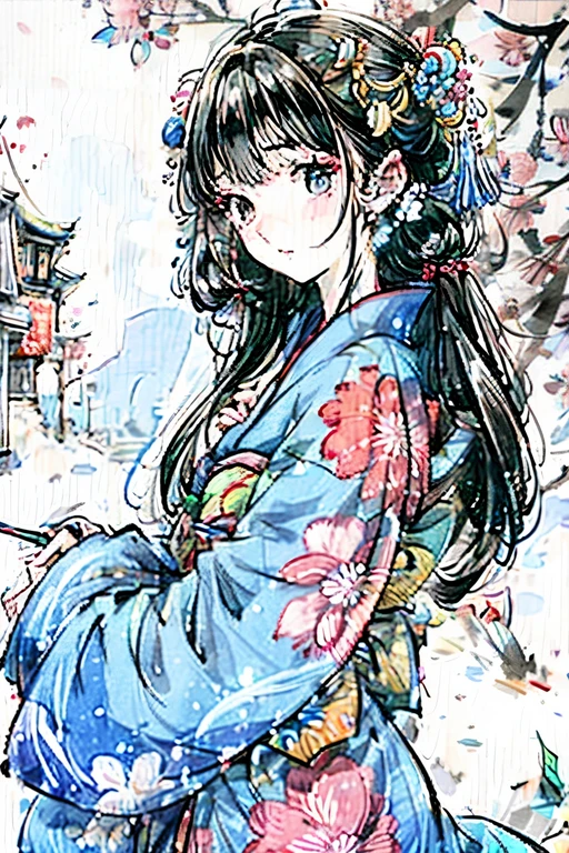 ink draw,dark haired,long haired,Straight hair,dished hair,Shawl hair,asiatic,Hanfu,lingeries,Bikini Big breast,Gangnam,(Drizzle 2.0),holding umbrella,Expressionlessly,Frigid style,high qulity,anatomicaly correct