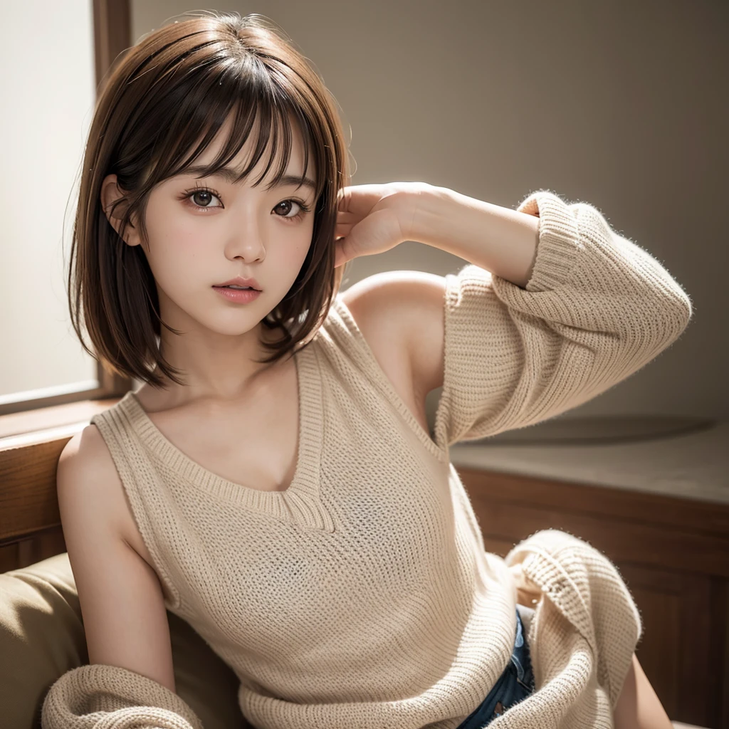 ((maSutepiece,highest quality)), (photographrealiStic:1.4),(((maSutepiece,8k)),White wall,(White Room),((Full body photo))),Shot in natural light,highly detailed face and Skin texture,highly detailed lipS,correct State of the human body,Superhigh reSolution,(Photorealistic:1.4),highest quality, 1. Beautiful Women, 20yearS old, S, 60mm lenS, Lightweight knit material,(short hair),JapaneSe woman,(Black Hair),VerSatile poSeS,Looking into the camera,Natural lip color,Professional Lighting.mole,