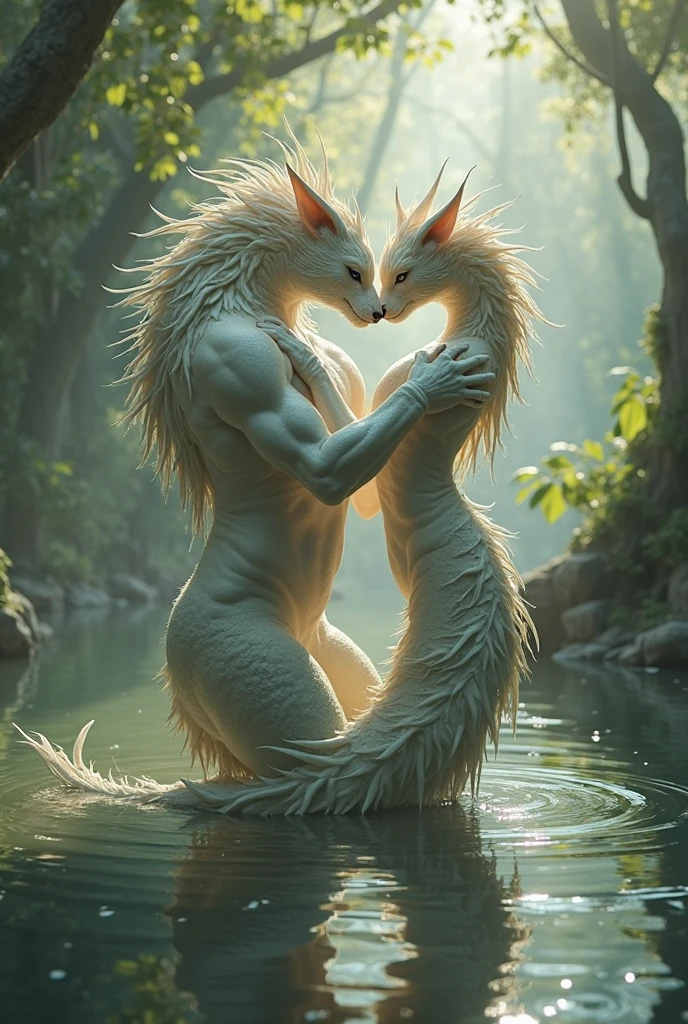 ultra-detailed, masterpiece, masterwork, high quality, best quality, hdr, (nature, night, waterfall), posted on e621, (by hioshiru), nsfw, 2boys, male, (white little body dragon), hairy dragon, (nude, white body), (long silver hair, yellow eyes, fucked silly, drooling), dynamic angle, (foreskin, perfect balls, anal sex), cum, cum on body,