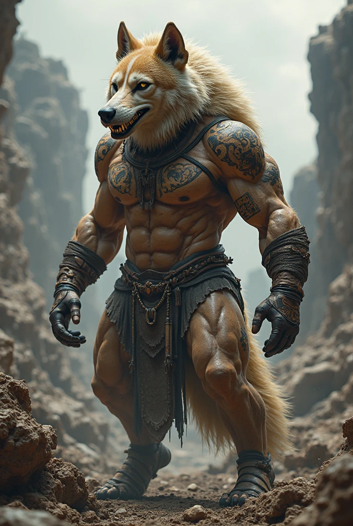 male, semen, white fox, (furry body,)all body, high quality, realistic, muscular, massive, shrine, sacred, red tattoo, furry, masterpiece, (full nude, only fundoshi,)