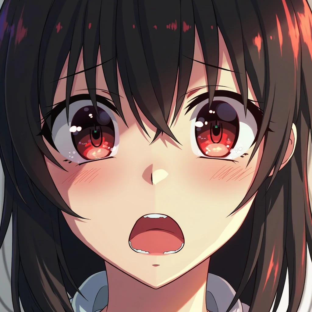 (1girl, nakano azusa, K-On!), beautiful detailed eyes, red eyes,(tareme), (opened mouth), nsfw, curvy, Slender, (close-up mouth), Highest quality, Super detailed, masterpiece, Ultra-high resolution, 8k, Embarrassing, blush, Lovely, (With tears in her eyes and her mouth open), Sticky saliva