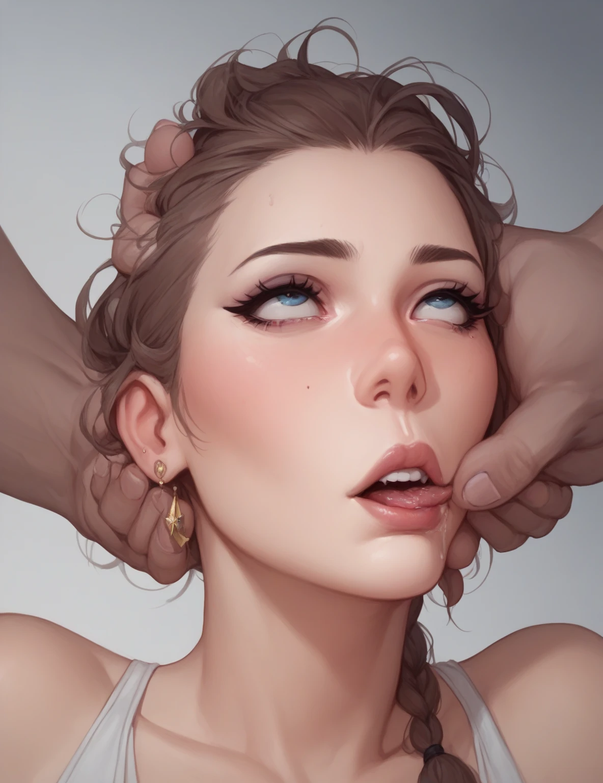 her braided hair being pulled other person