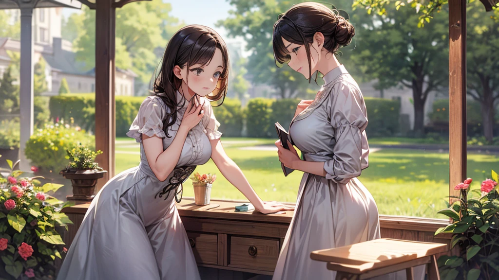 (masterpiece、top-quality、hight resolution), A meeting scene set up through a dating site. The protagonist is surprised to see a kind and elegant married woman approaching him. She is dressed in fine, sophisticated clothing, smiles warmly, and addresses the protagonist using her dating site username. They are in a cozy café or park. There is a sense of unexpectedness and the awkwardness of being about to be raped by this person.
