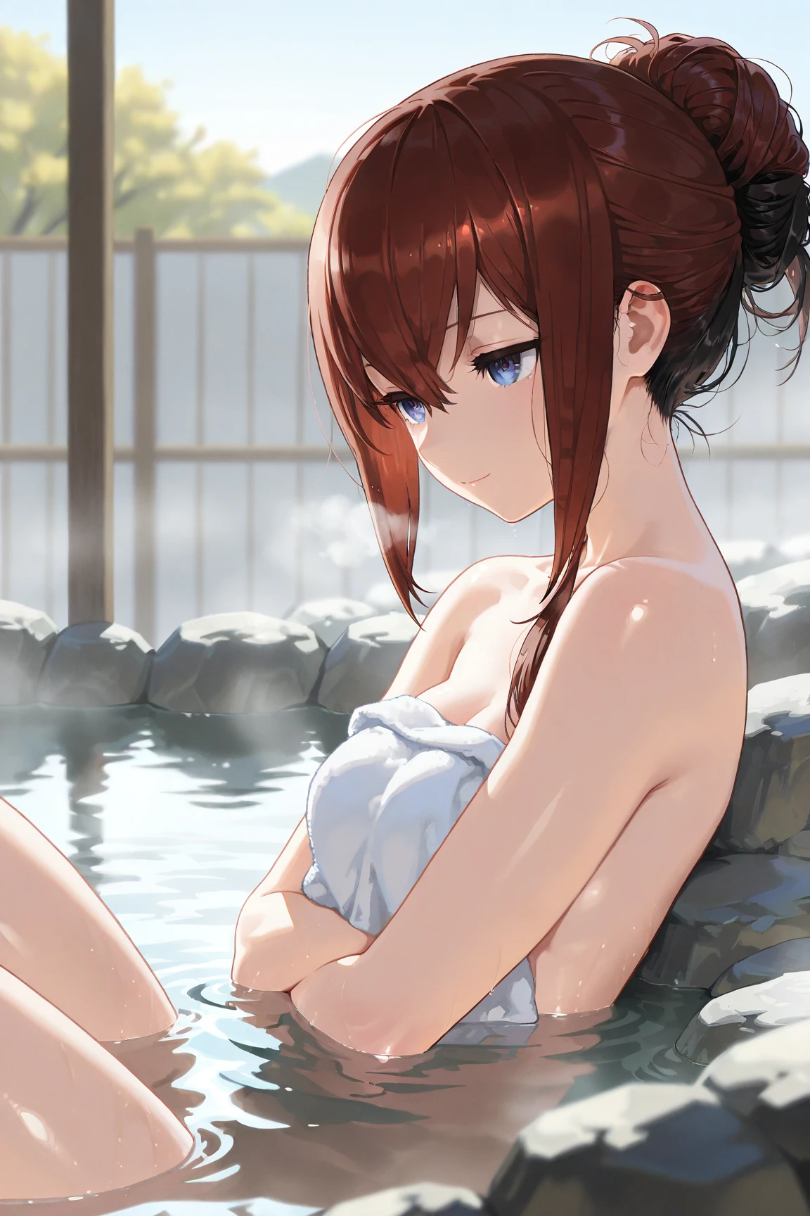Hidden Contempt Elegant appearance Small breasts Lori Red hair middle confidence excellent Girl Wooden bathhouse bathing Warm background full_Nude Completely naked ゴシックGirl Nipple Emphasis Nipple erection Nipple stimulation