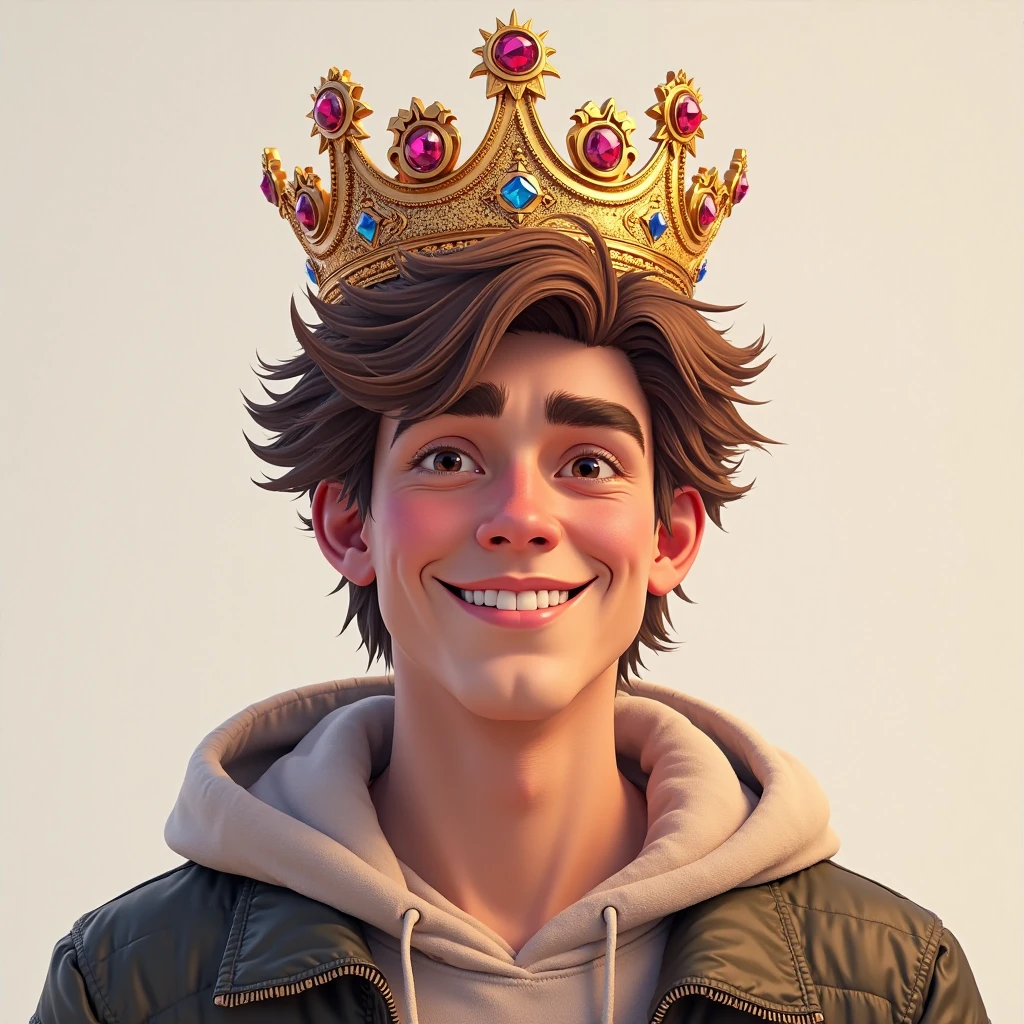 Close-up of a cartoon boy,There were balloons and cake, balloon, baloons, , Prince Boy, with a crown on her head,official render, balloons, diseny animation style, Official artwork, offcial art, an animated character, background-image, advertisement picture, entire body image, 2 d cg, leaked image, party balloons