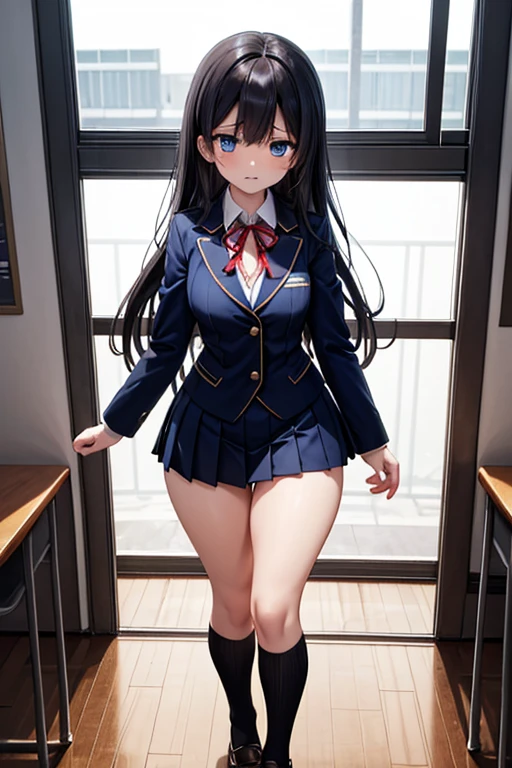 (1) There is a high school girl with beautiful legs., (She lifts up her skirt to show off her beautiful bare legs and panties:1.5),
(2) (Schoolgirl standing:1.5), I'Iは立って彼氏にパンツを見せています,
(3) A high school girl wearing a white collared shirt underneath.、(in addition, He is wearing a navy blue uniform blazer.:1.5)、The skirt is a mini version of the gray uniform skirt..、(I am wearing loose socks on my feet.:1.5), (She wears loafers:1.5)、
(4) The visible pants are simple white cotton..,
(5) The high school girl has short brown twintails.., shining eyes, A provocative grin,
(6) The location is the high school courtyard..,
(7) highest quality, High resolution, realistic pictures, realistic skin,