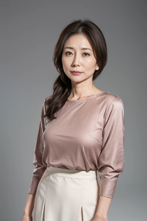 High resolution, High-level image quality, High definition, masterpiece, Rough skin, Anatomically correct, sharp,
Bright school chalkboard background,
((Japanese Mature, 90 years old)), One person, ((Facial wrinkles)), Shapely big breasts, Straight light brown hair that reaches the shoulders, Chubby body type, Mouth closed and serious face,
(((Standing upright and looking at the viewer))),
(Pink shirt with transparent collar and buttons for summer, White Skirt, ),
Beautiful shins, ((Cowboy Shot))