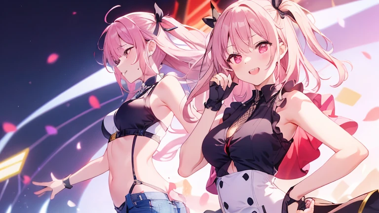 爆乳、Tank Tops、bra very、Pink and white bra、T back、Too large breasts、huge-breasted, Super boobs、teats、large areola、Breast milk out of the、Teary-eyed、M-shaped legs、Footpin、Pink hair、White hair、Twin-tailed、low angles、Mini skirt、rub one's breasts、A dark-haired、droolng