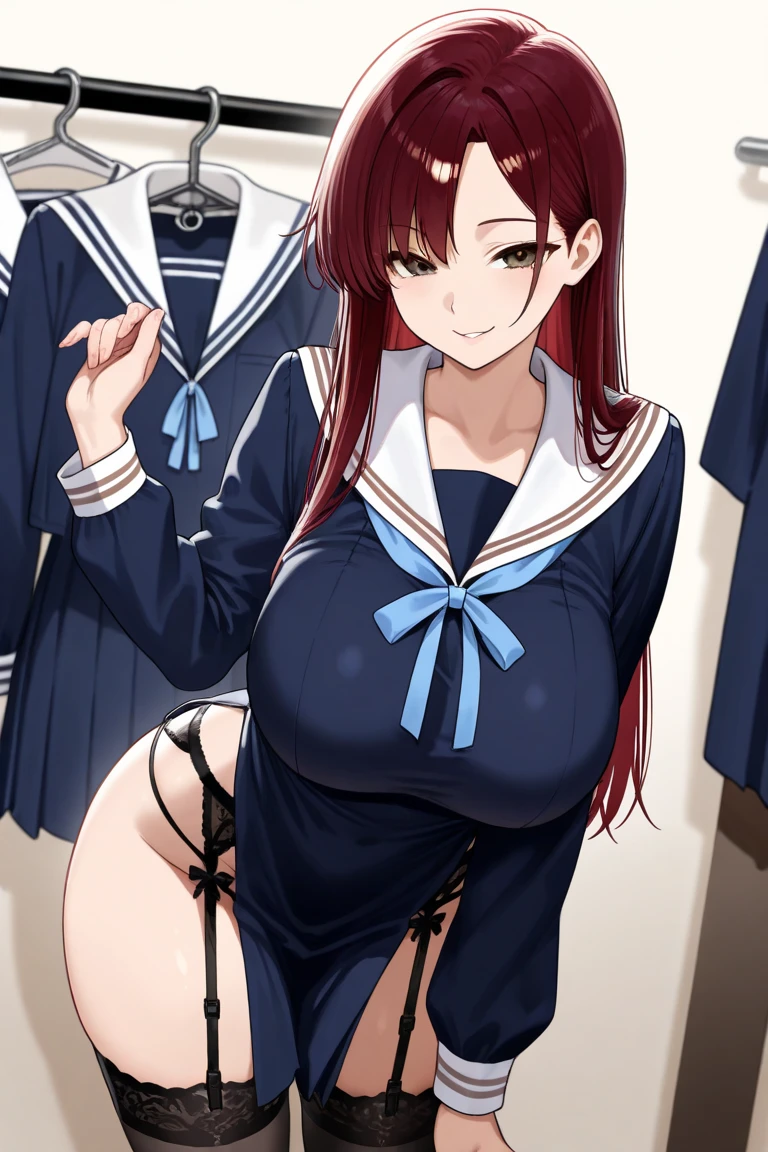 (masterpiece, 4k ,ultra detailed:1.2),(beautiful face:1.2),(anime:1.2),illustration,(solo:1.2),(looking at viewer:1.4),portrait,(supermodel:1.3),(blue school uniform:1.3),(red hair),13yo,(simple choker:1.1),(yellow panties),(string,abs,smartphone,child,small breasts,petite:1.1),(sfw,nipple,flat chest,un dress,:1.4),(from below),(full body:1.2),(flower hair ornament),(multi view:1.3)