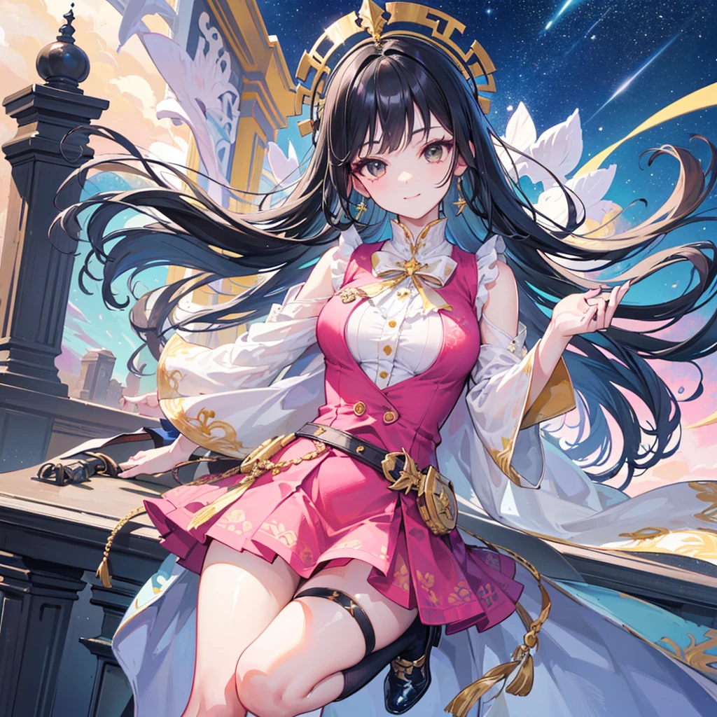 high qulity,Optimal image quality,Optimal detail,8k,full body,1girl, official, green eyes,folding fan,Bell,coda