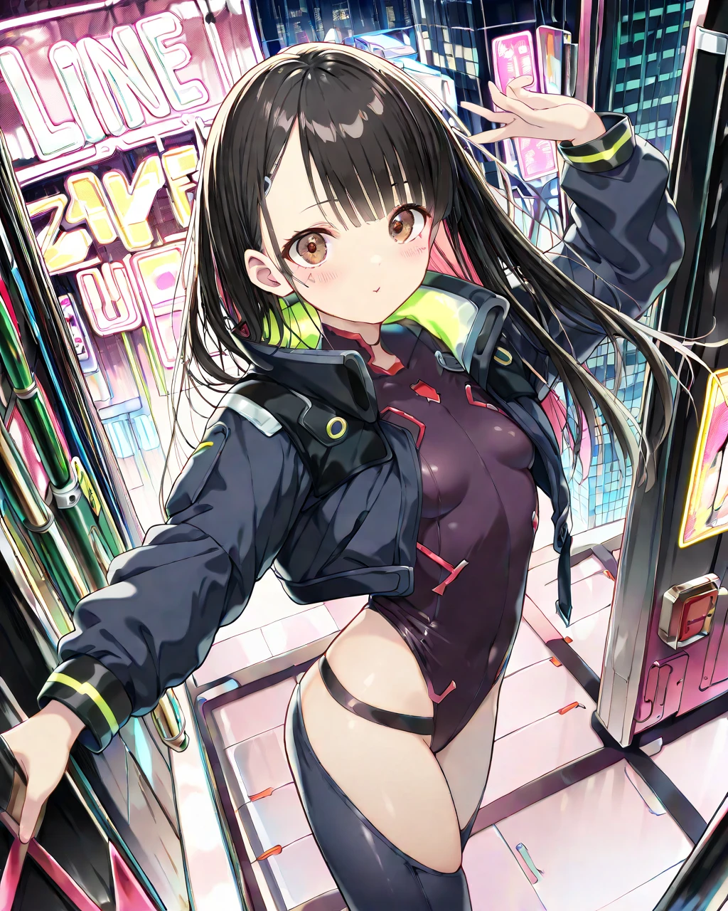 woman,20-year-old,,city,night,white tight miniskirt bodysuit,(),open mouth smile((See-through))Glasses,((Beautiful long ponytail))