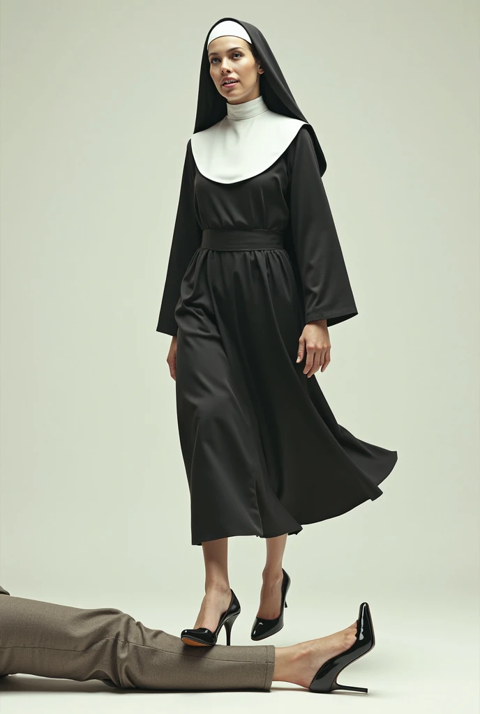 girl dressed as a very short nun.'s suit kneeling praying naked