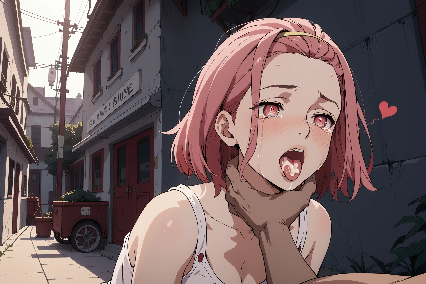 1 girl, masterpiece, (street slut sucks a man's cock while kneeling :1.5), in a dark alley, naked, girl whore++, head dick++, girl cute face++, open mouth, tongue, (dick:1.5), full-length view, nsfw, hentai, 1 man