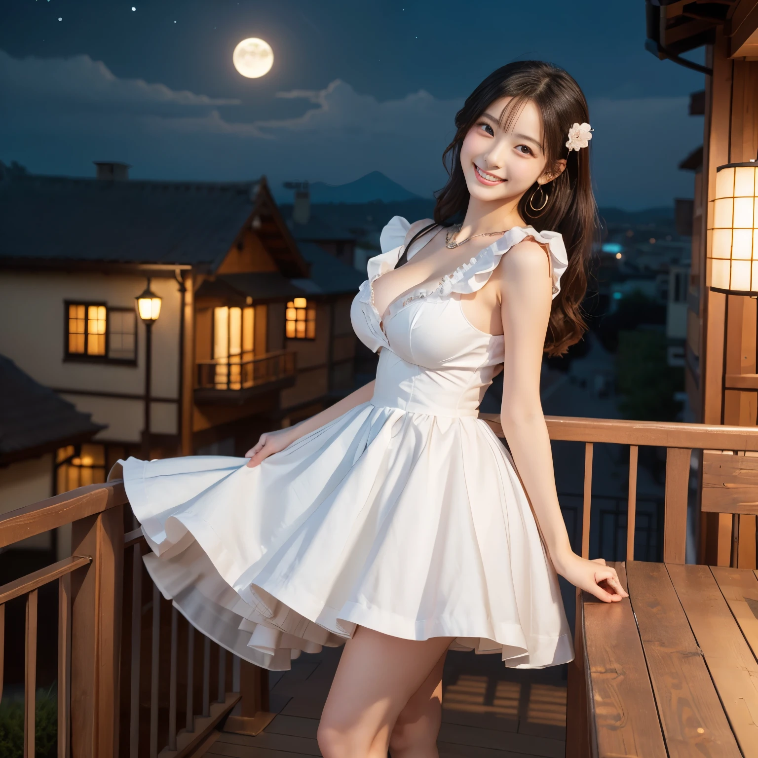 ((masterpiece, highest quality, Best image quality, High resolution, Realistic, RAW Photos, 8k)), ((Highly detailed CG synthesis 8k wallpaper)), Dancing in the starry sky, View from behind, (blue glowing), Shining blue in the dark night, A light, fluttering summer dress,