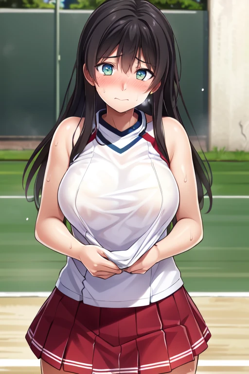 woman,25 years old,,tennis uniform,Mansuji, Full body Esbian, (close shot, highest quality, High resolution, 4k, detailed lighting, shader, NSFW), closed mouth smile ( blush:1.2)()lift up skirt,(white fluid in vagina)(white fluid in vagina)glasses