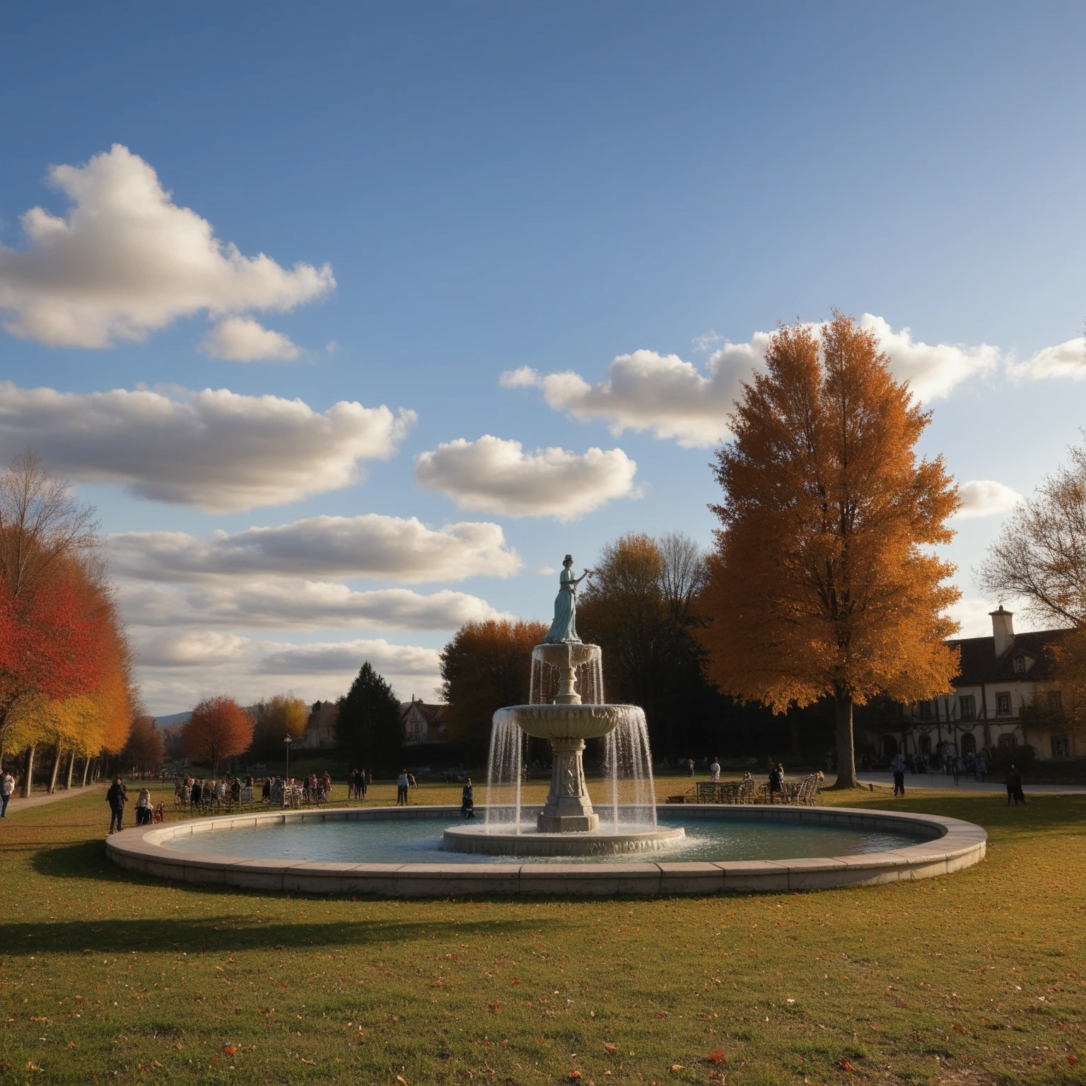 masterpiece, grab pose, high quality walkers, very detailed CG 8k wallpaper unit, landscape,  outdoor, Establishment,  Medieval Liquor ,  autumn sky , Autumn Dusk, Autumn-Winter,  Cloudy sky ,  Big Moon Shining , Award-Winning Photos, Image Depth, HDR, flower, fountain,   hydrangea , photorealistic, very detailed, complicated, high detail, Characters ,  Art in the midst of travel,  Guiding art in an art station, Trends in cgsociety , color discrepancy.